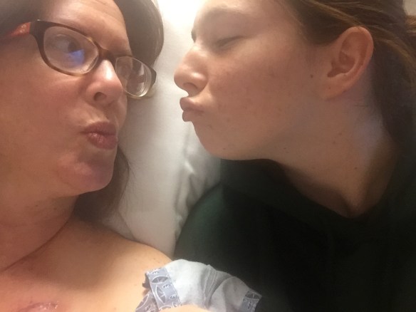 Recovering in the hospital from my mastectomy, Samantha and me.